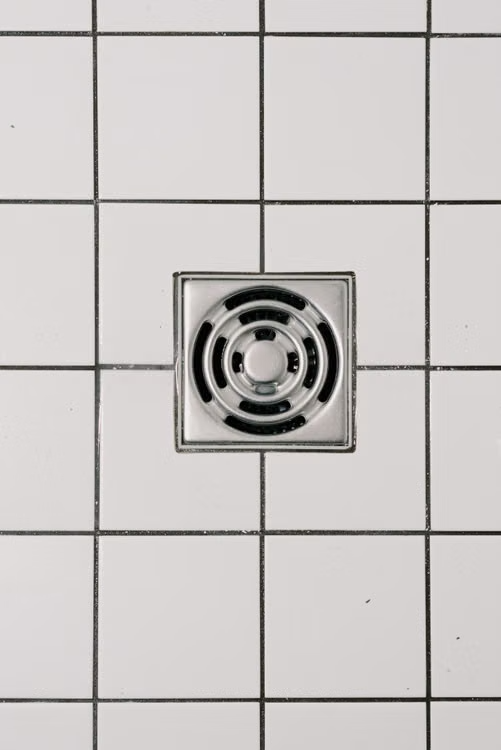close-up of a shower drain
